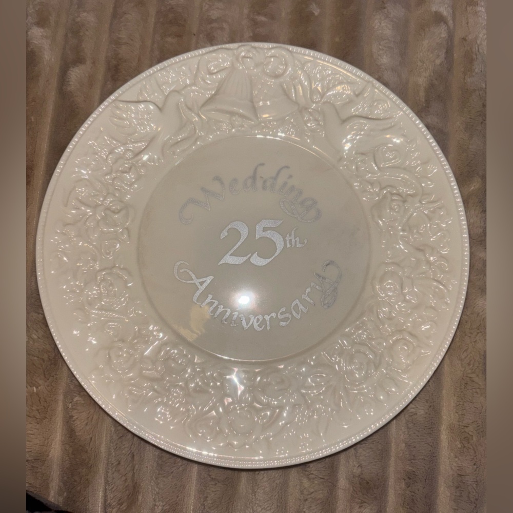 Vintage Russ Elegant Cream 25th Wedding Anniversary Plate
